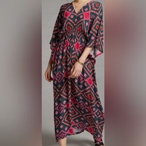 Anthropologie Pink and Black Geometric Maxi Dress